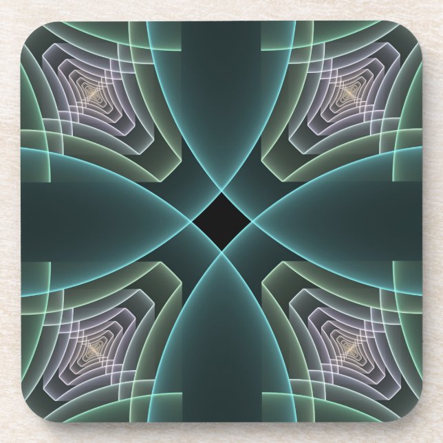 Modern Turquoise Geometric Fractal Art Graphic Coaster (Front)