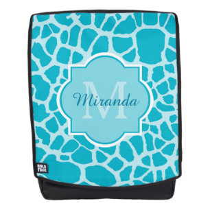Modern Turquoise Giraffe Print Monogram With Name Backpack