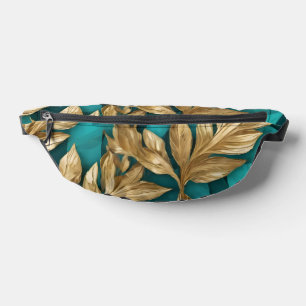 Modern Turquoise Gold Boho Leaves Collection Bum Bags