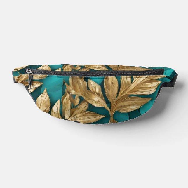 Modern Turquoise Gold Boho Leaves Collection Bum Bags (Lay Down)