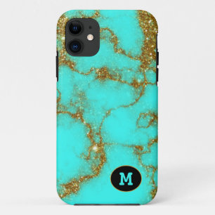 Modern Turquoise & Gold Stone Crystal Personalise Case-Mate iPhone Case