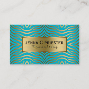 Modern Turquoise & Gold Zebra Stripes Pattern Business Card