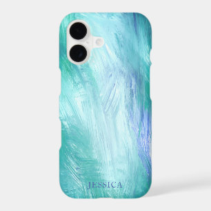 Modern Turquoise Green Blue Abstract Brush Strokes