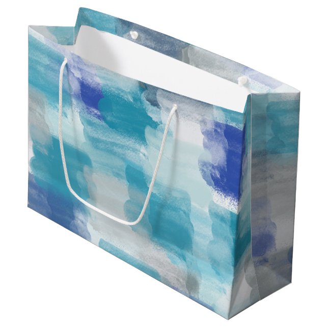 Modern Turquoise & Grey Watercolor Abstract Art Large Gift Bag (Front Angled)
