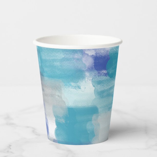 Modern Turquoise & Grey Watercolor Abstract Art Paper Cups (Front)