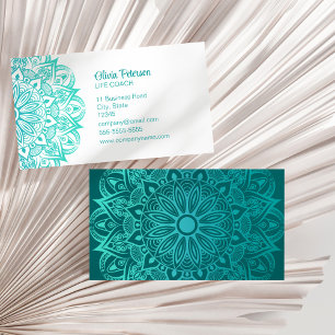 Modern Turquoise Mandala Life Coach Business Card
