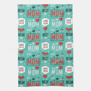 Modern Turquoise MOM Typography Pop Pattern Tea Towel