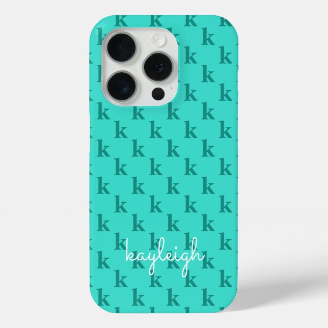 Modern Turquoise Monogram Name Solid Colour | Teal Case-Mate iPhone Case (Back)