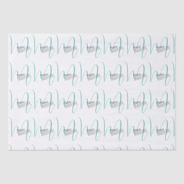 Modern Turquoise Monogram Personalised Name Tissue Paper (Front)