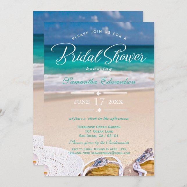 Modern Turquoise Ocean Beach Bridal Shower Invitation (Front/Back)