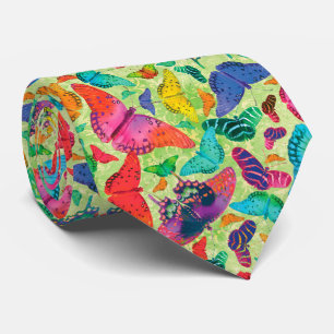 Modern Turquoise Orange Pink Butterfly Pattern` Tie