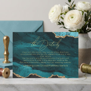 Modern Turquoise Photo Details Wedding Enclosure Card