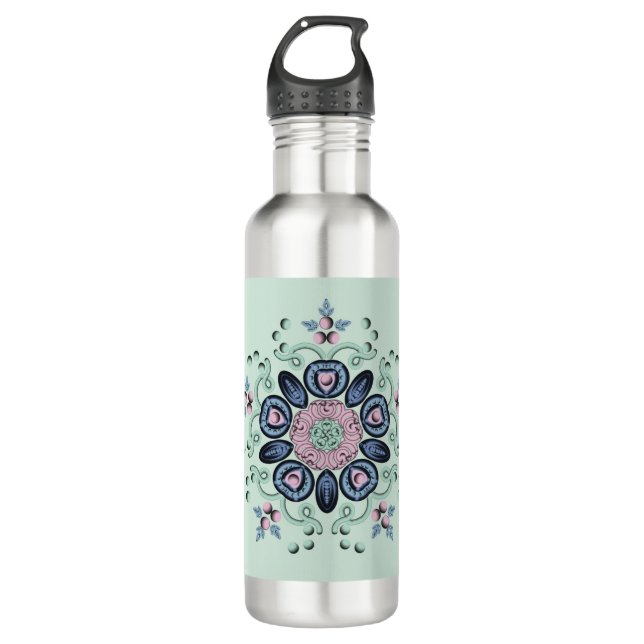 Modern Turquoise & Pink Floral Mandala 710 Ml Water Bottle (Front)