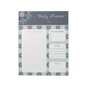 Modern turquoise Pink Floral Mandala Daily To Do Notepad