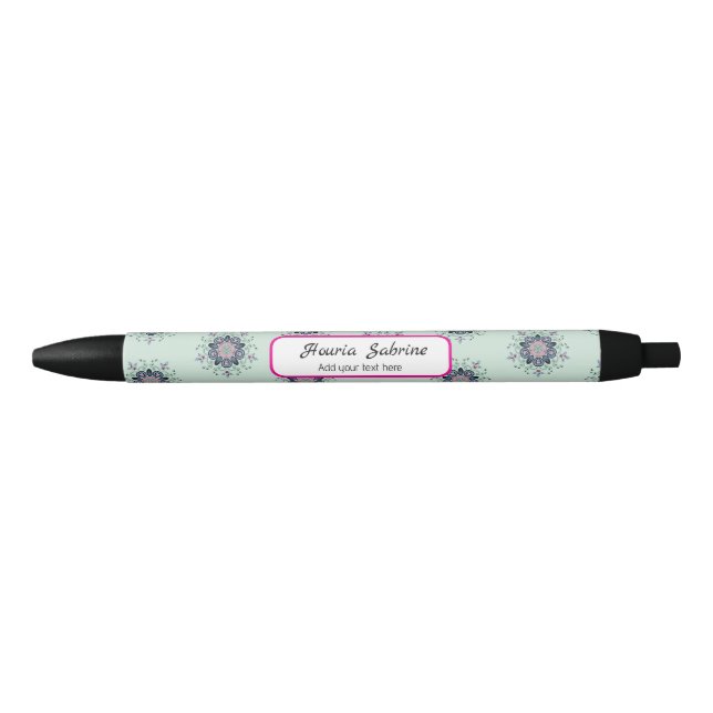 Modern turquoise Pink Floral Mandala Doodles  Black Ink Pen (Front)