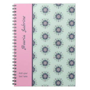 Modern turquoise Pink Floral Mandala Doodles  Notebook