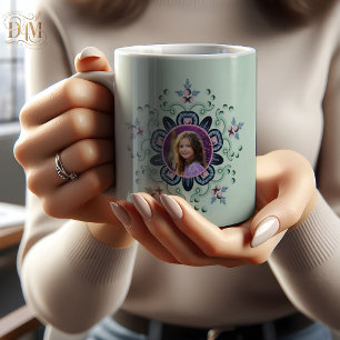 Modern turquoise Pink Floral Mandala Doodles Photo Coffee Mug