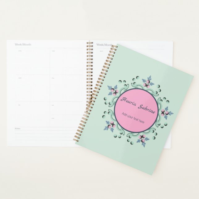 Modern turquoise Pink Floral Mandala Doodles  Planner (Display)