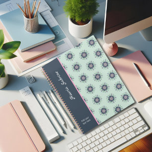 Modern turquoise Pink Floral Mandala Doodles  Planner