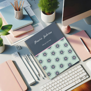 Modern turquoise Pink Floral Mandala Doodles  Planner