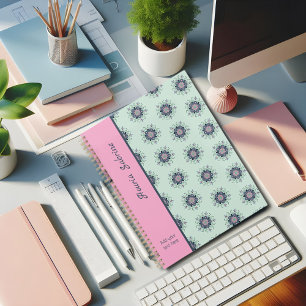 Modern turquoise Pink Floral Mandala Doodles  Planner