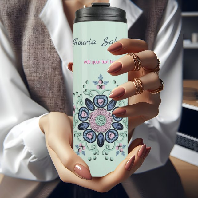 Modern turquoise Pink Floral Mandala Doodles  Thermal Tumbler (Creator Uploaded)