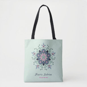 Modern Turquoise & Pink Floral Mandala Doodles Tote Bag