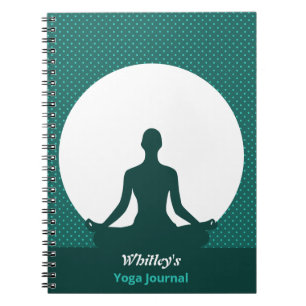 Modern Turquoise Polka Dots Yogi Full Moon Name Notebook