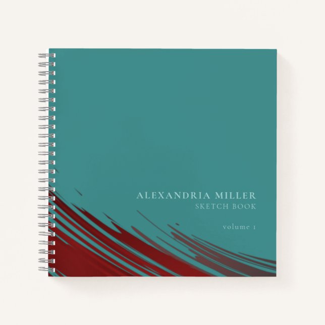 Modern Turquoise & Red Personalised Sketchbook Notebook (Front)