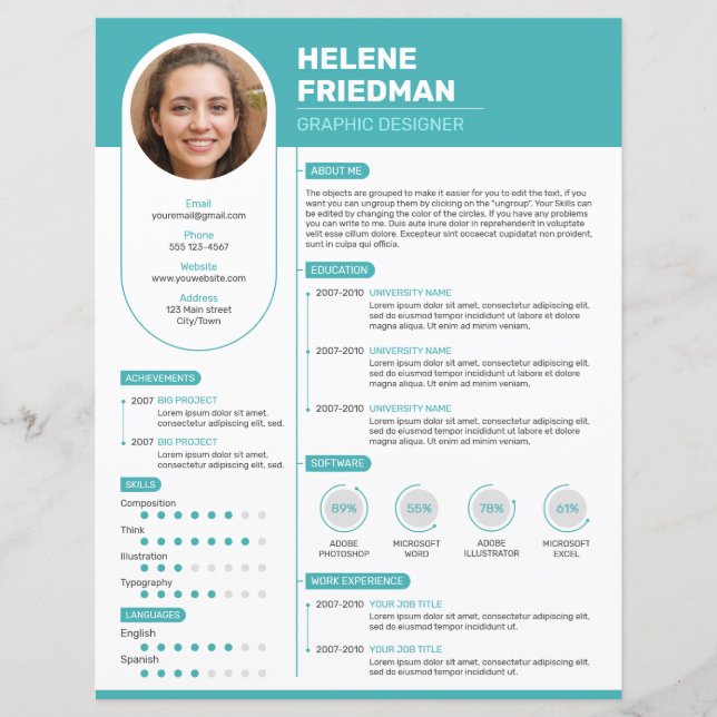 Modern Turquoise Resume, CV - (template) (Front)