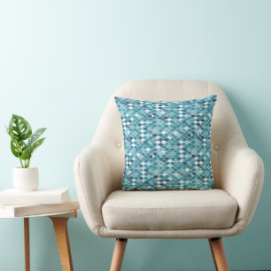 Modern Turquoise & Royal Blue Wildflower Floral Cushion