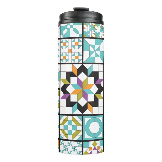 Modern Turquoise Sampler Quilt Thermal Tumbler (Front)