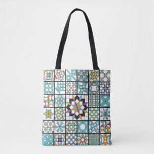 Modern Turquoise Sampler Quilt Tote Bag