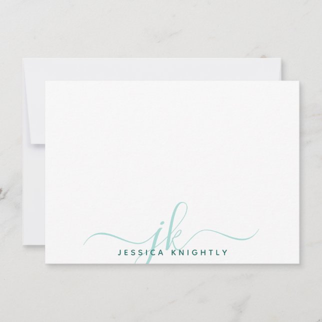 Modern Turquoise Script Monogram Initials Card (Front)