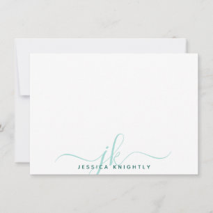 Modern Turquoise Script Monogram Initials Card