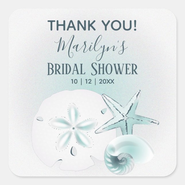 Modern Turquoise Seashell Beach Wedding Square Sticker (Front)