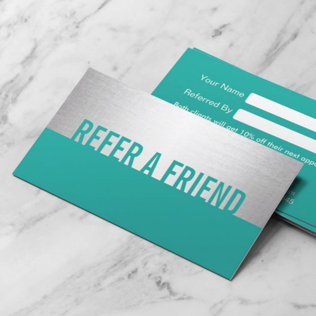 Modern Turquoise & Silver Beauty Salon Referral Card (Creator Uploaded)