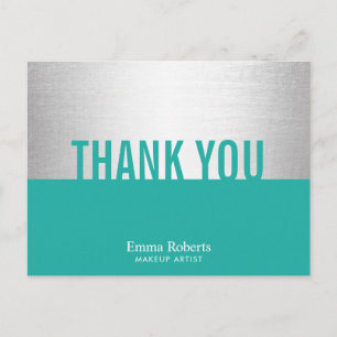 Modern Turquoise & Silver Makeup Artist Thank You Postcard