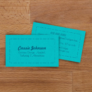 Modern Turquoise Stitched Faux Leather Business Card