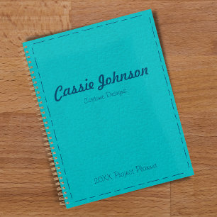 Modern Turquoise Stitched Faux Leather Planner