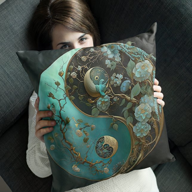 Modern Turquoise Taijitu Yin and Yang Contemporary Cushion (Creator Uploaded)