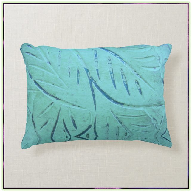 Modern Turquoise Textured Leaves Decorative Cushion (Creator Uploaded)
