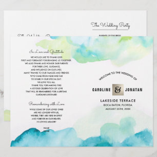 Modern Turquoise Watercolor Wedding Programs