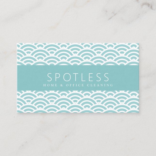 Modern Turquoise Wave Pattern Cleaning Service Business Card (Front)