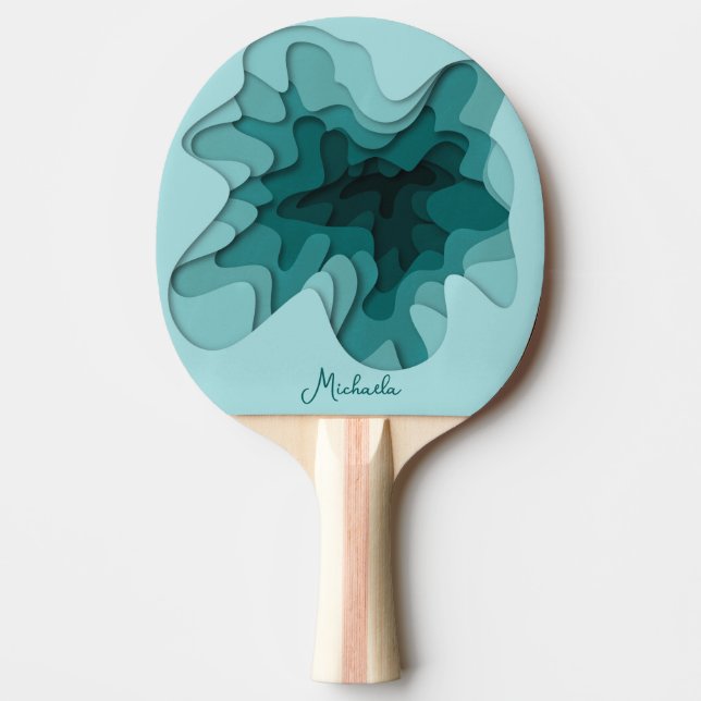 Modern Turquoise Waves Personalised Ping Pong Paddle (Front)