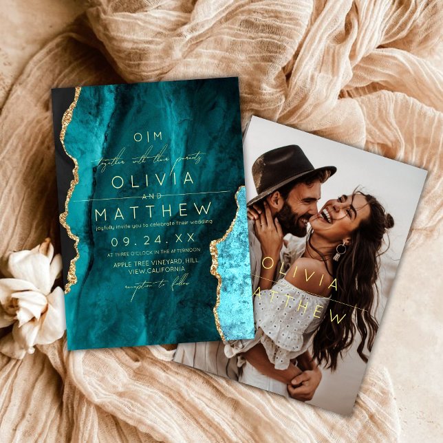   Modern Turquoise Wedding Photo Invitation  (Creator Uploaded)