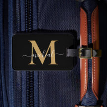 Modern Tuscany Gold & Black Monogram Script Name