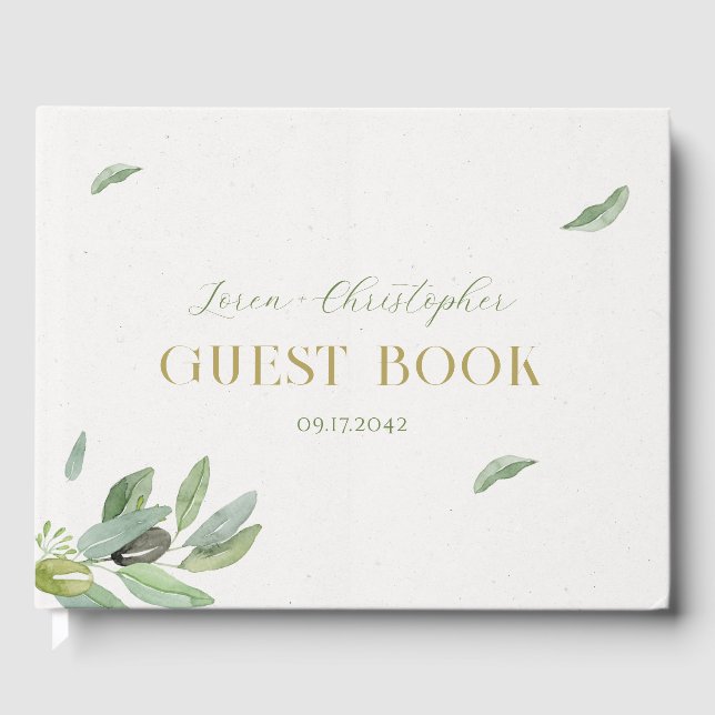 Modern Tuscany Olive Leaves Branch-Thank You Card Guest Book (Front)
