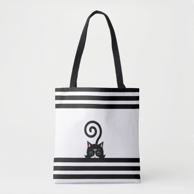 Modern Tuxedo Wild Cat on Black & White Tote Bag (Front)