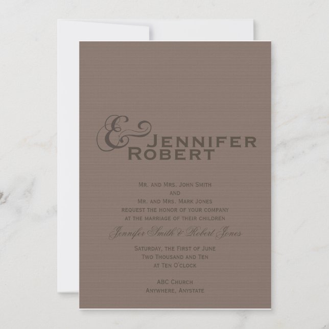 Modern Tweed Type in Charcoal Wedding Invitation (Front)